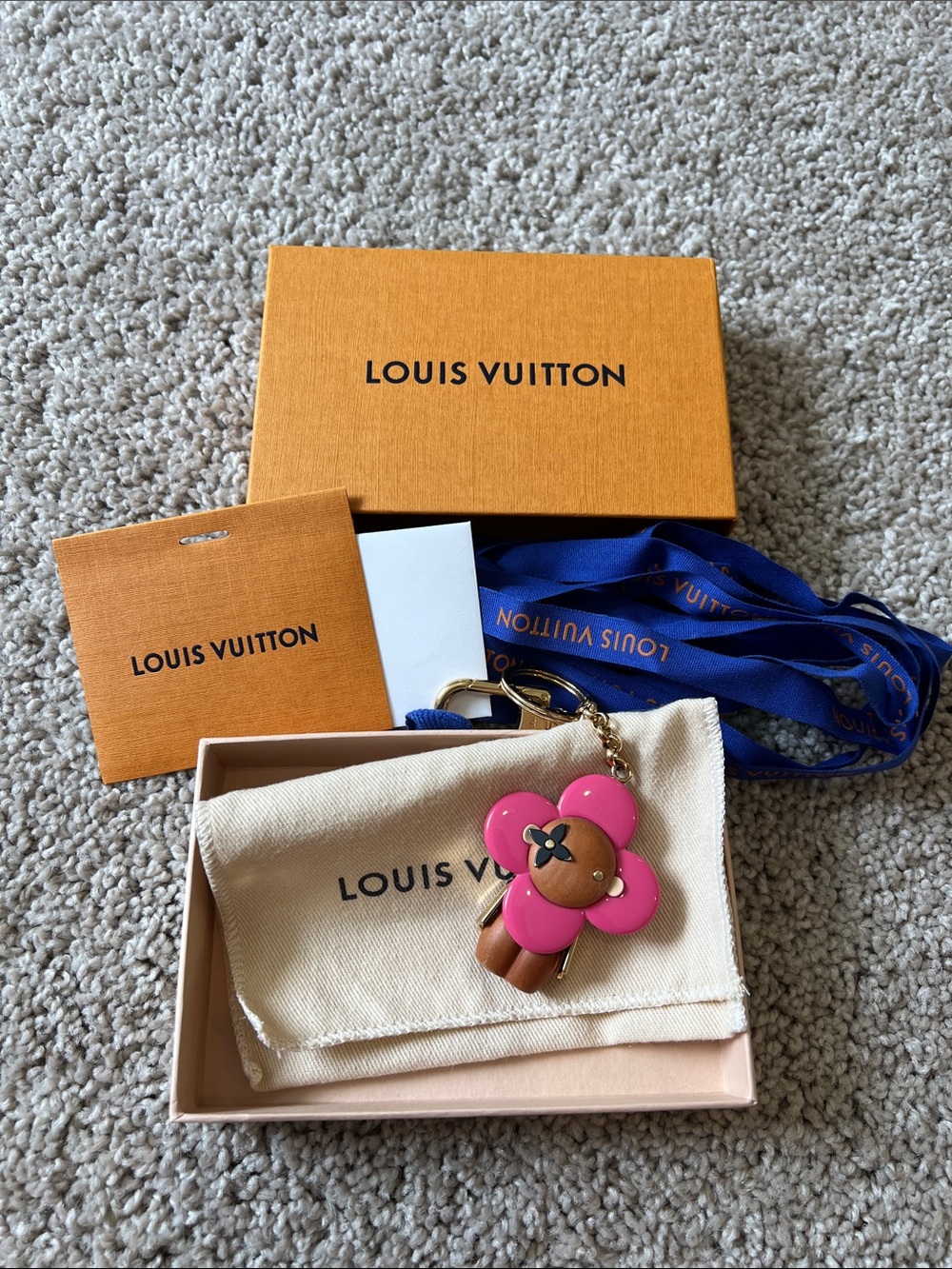 Louis Vuitton Vivienne Pink Flower Bag Charm Key Holder with Box Dust Bag Ribbon